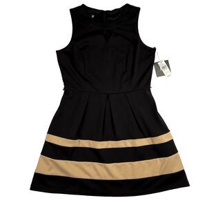 IZ Byer Size 13 Black Gold Fit n Flare Dress Exposed Zipper Style 118720C $58